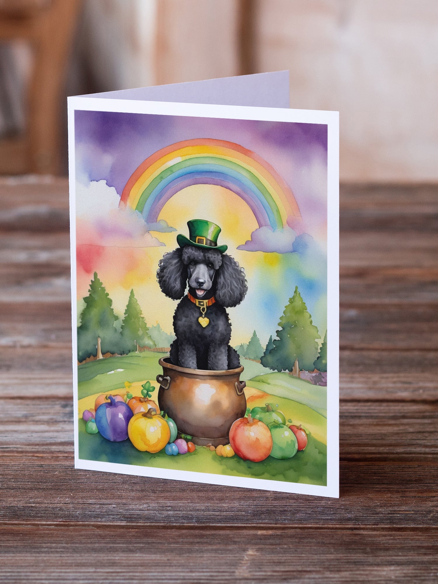 Black Poodle St Patrick's Day Greeting Cards Pack of 8 Blank Cards with Envelopes Whimsical A7 Size 5x7