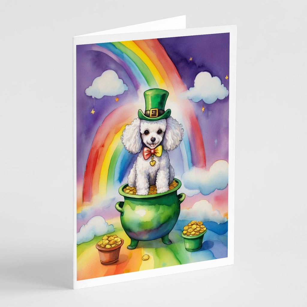 White Poodle St Patrick's Day Greeting Cards Pack of 8 Blank Cards with Envelopes Whimsical A7 Size 5x7