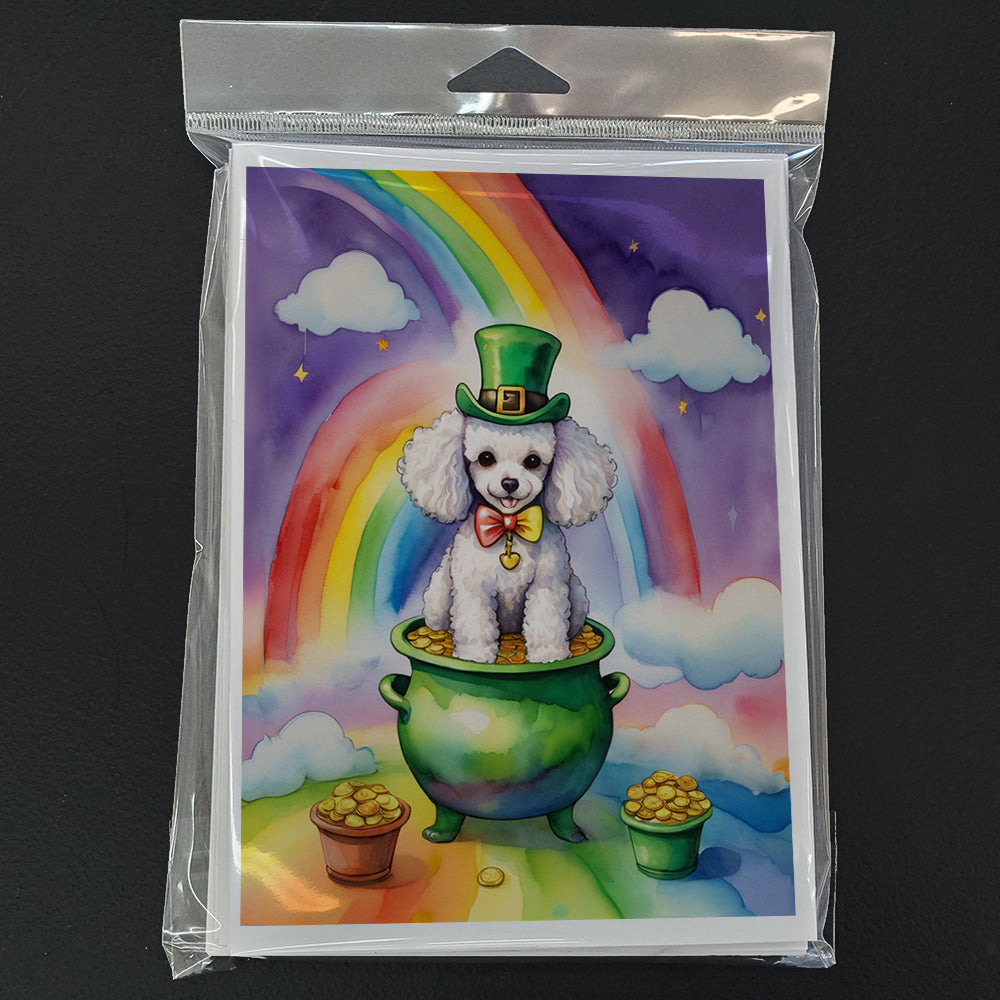 White Poodle St Patrick's Day Greeting Cards Pack of 8 Blank Cards with Envelopes Whimsical A7 Size 5x7