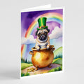 Pug St Patrick's Day Greeting Cards Pack of 8 Blank Cards with Envelopes Whimsical A7 Size 5x7