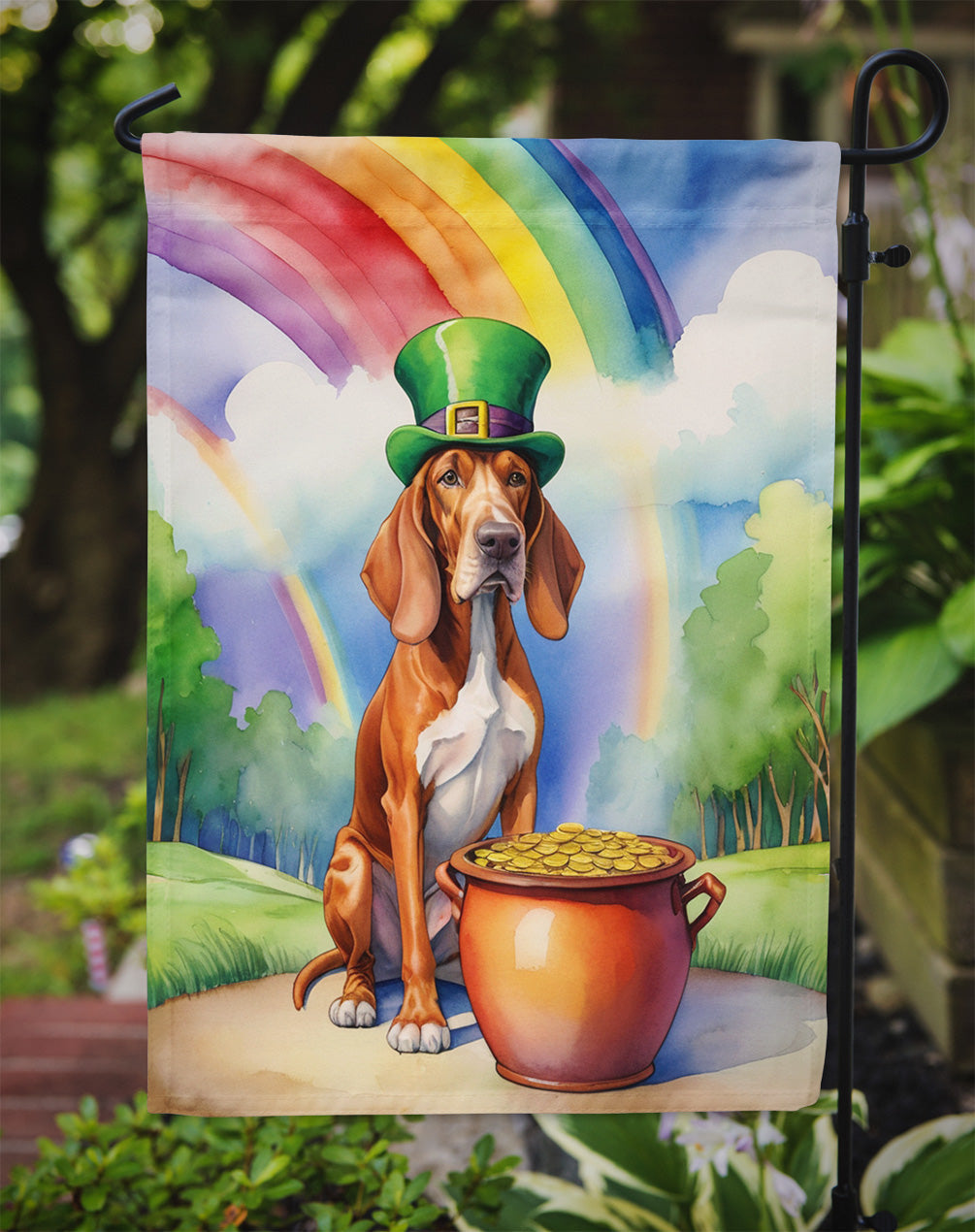 Red Redbone Coonhound St Patrick's Day Garden Flag Mailbox Decorative Yard Banner Outside Patio Artwork for Flower Beds, Garden Size, Multicolor