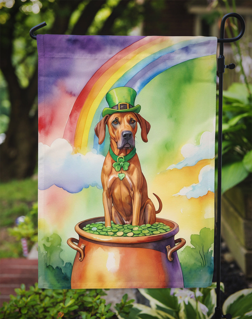 Rhodesian Ridgeback St Patrick's Day Garden Flag Mailbox Decorative Yard Banner Outside Patio Artwork for Flower Beds, Garden Size, Multicolor
