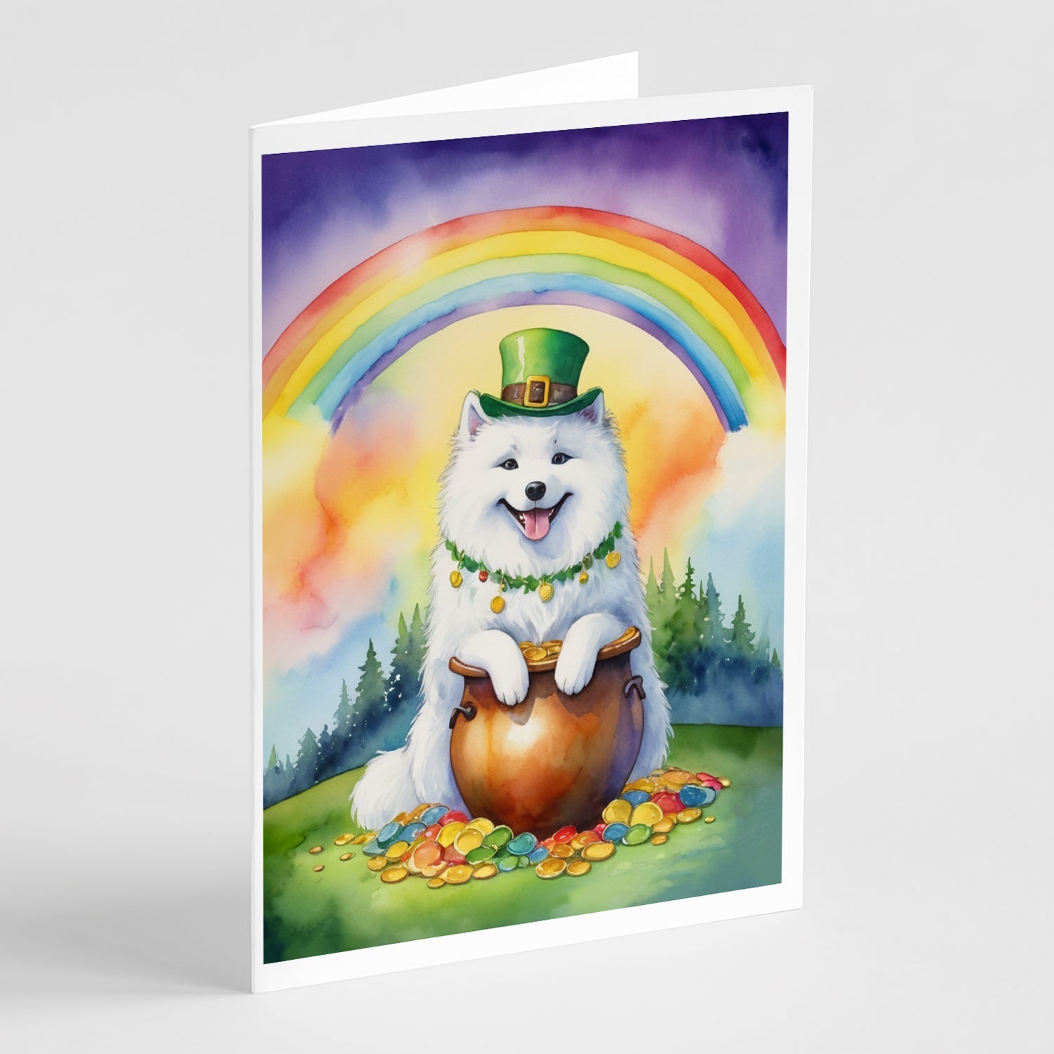 Samoyed St Patrick's Day Greeting Cards Pack of 8 Blank Cards with Envelopes Whimsical A7 Size 5x7