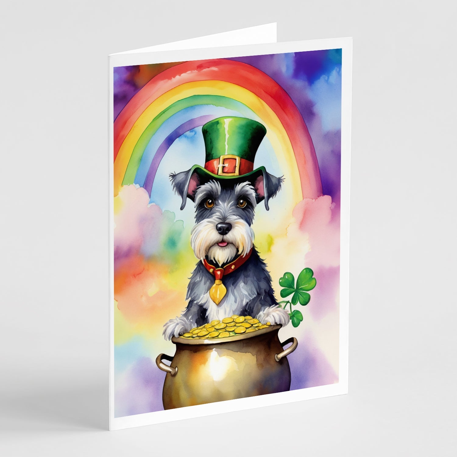Schnauzer St Patrick's Day Greeting Cards Pack of 8 Blank Cards with Envelopes Whimsical A7 Size 5x7