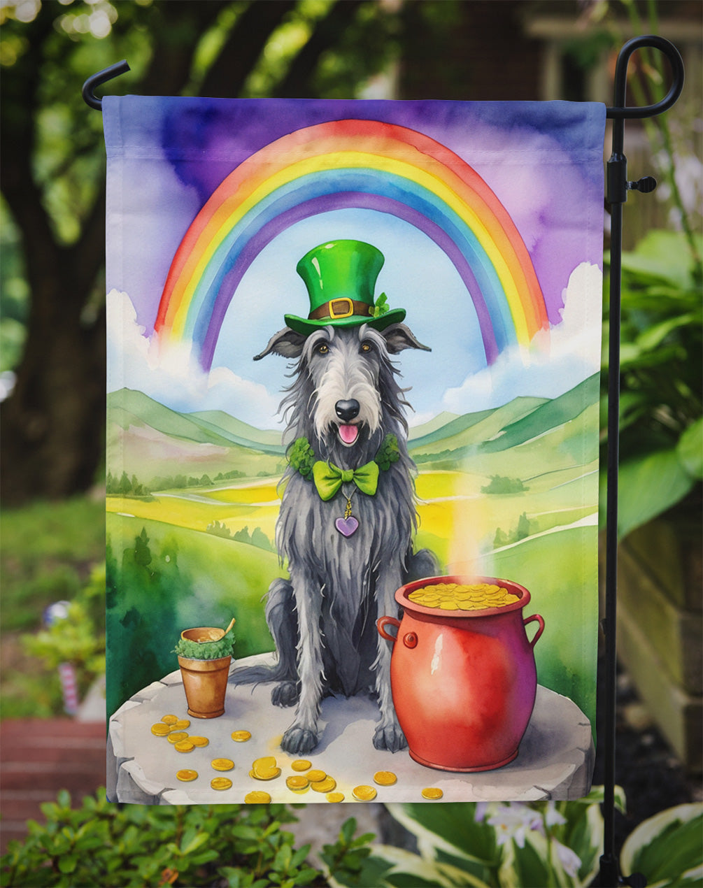 Scottish Deerhound St Patrick's Day Garden Flag Mailbox Decorative Yard Banner Outside Patio Artwork for Flower Beds, Garden Size, Multicolor