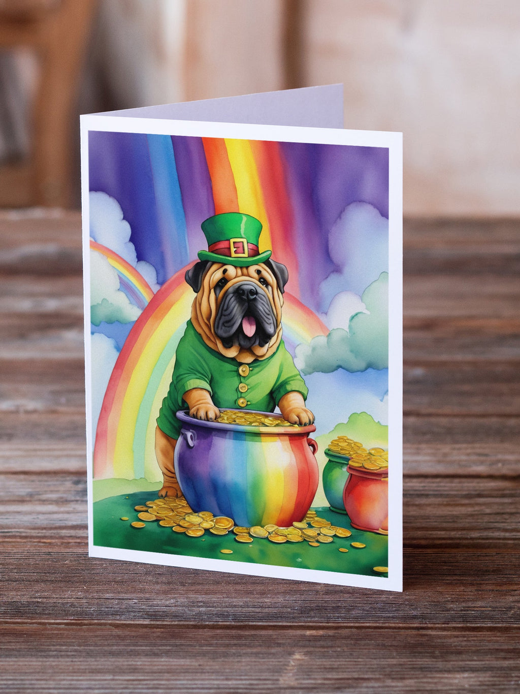 Shar Pei St Patrick's Day Greeting Cards Pack of 8 Blank Cards with Envelopes Whimsical A7 Size 5x7