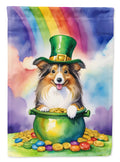 Sheltie St Patrick's Day House Flag 28x40 Porch Sleeve Pole Decorative Outside Yard Banner Artwork Wall Hanging, Polyester