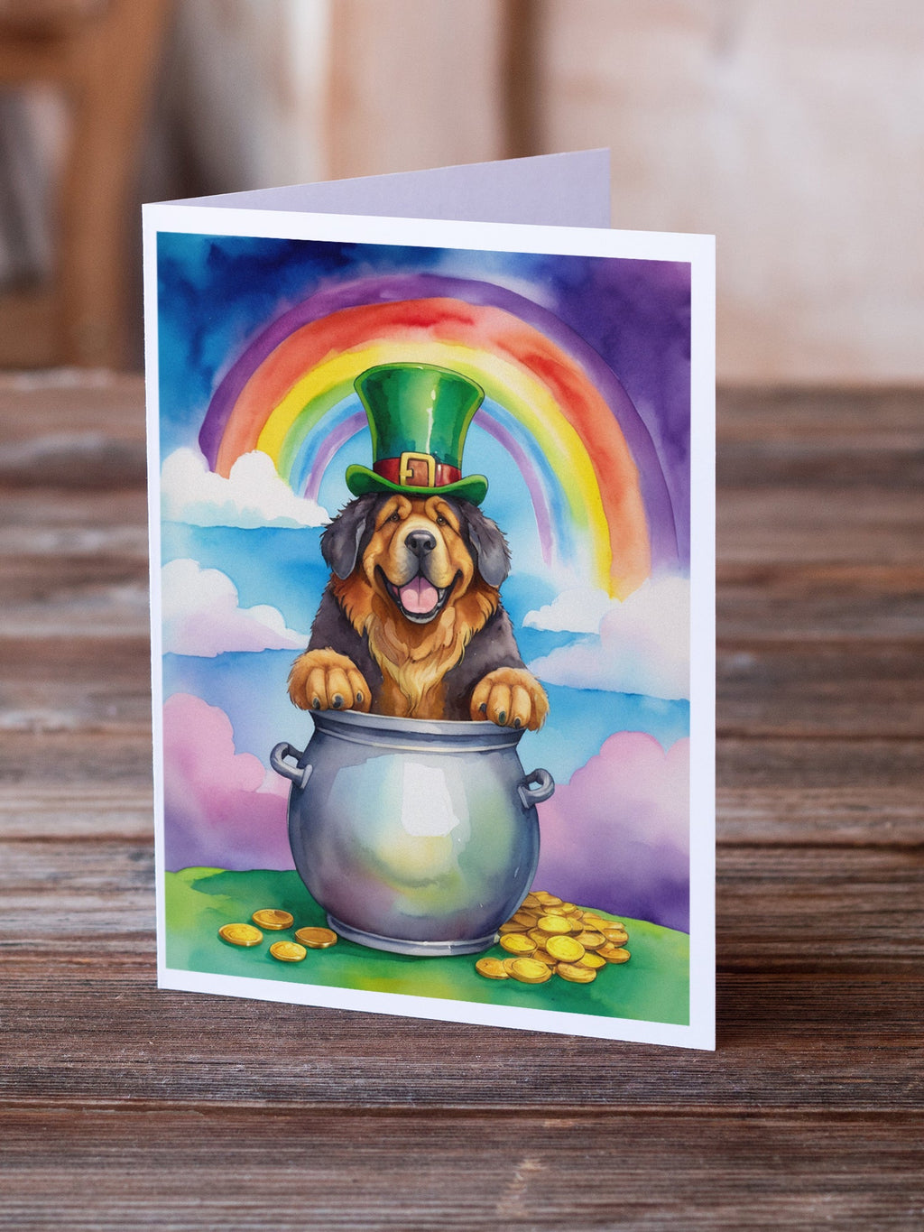 Tibetan Mastiff St Patrick's Day Greeting Cards Pack of 8 Blank Cards with Envelopes Whimsical A7 Size 5x7