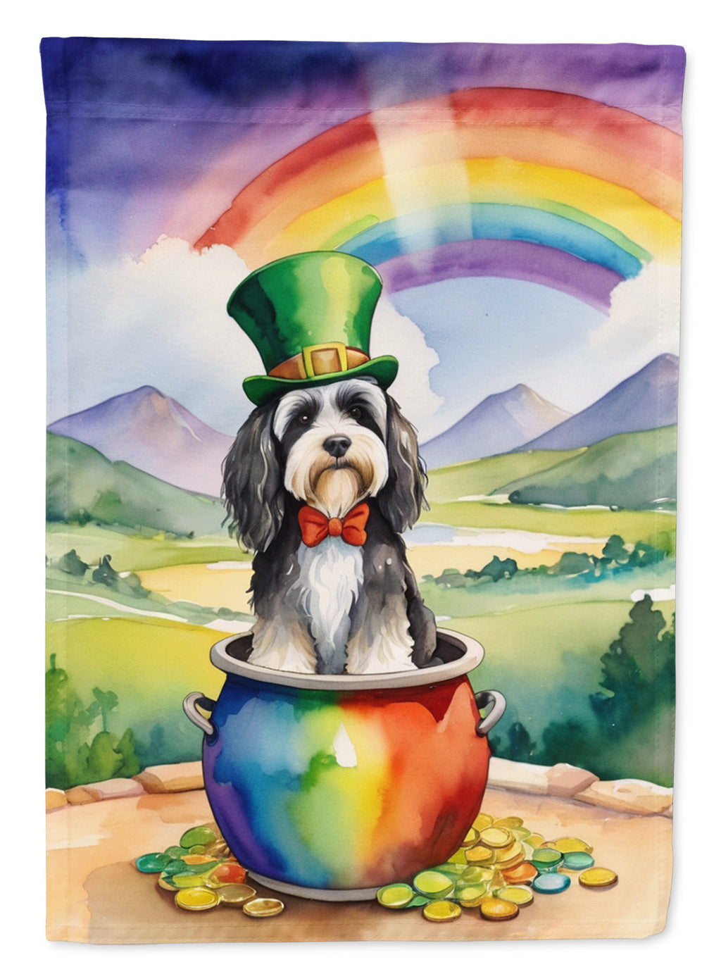 Tibetan Terrier St Patrick's Day House Flag 28x40 Porch Sleeve Pole Decorative Outside Yard Banner Artwork Wall Hanging, Polyester