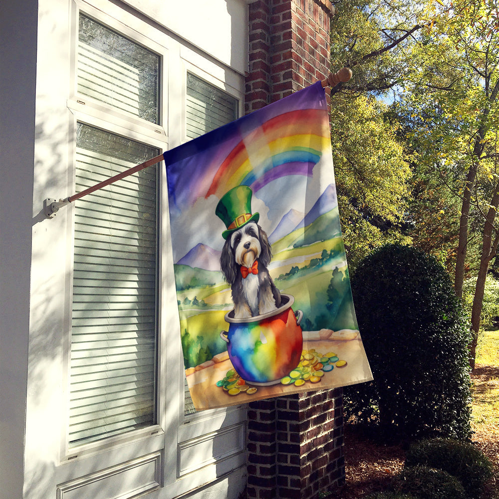 Tibetan Terrier St Patrick's Day House Flag 28x40 Porch Sleeve Pole Decorative Outside Yard Banner Artwork Wall Hanging, Polyester