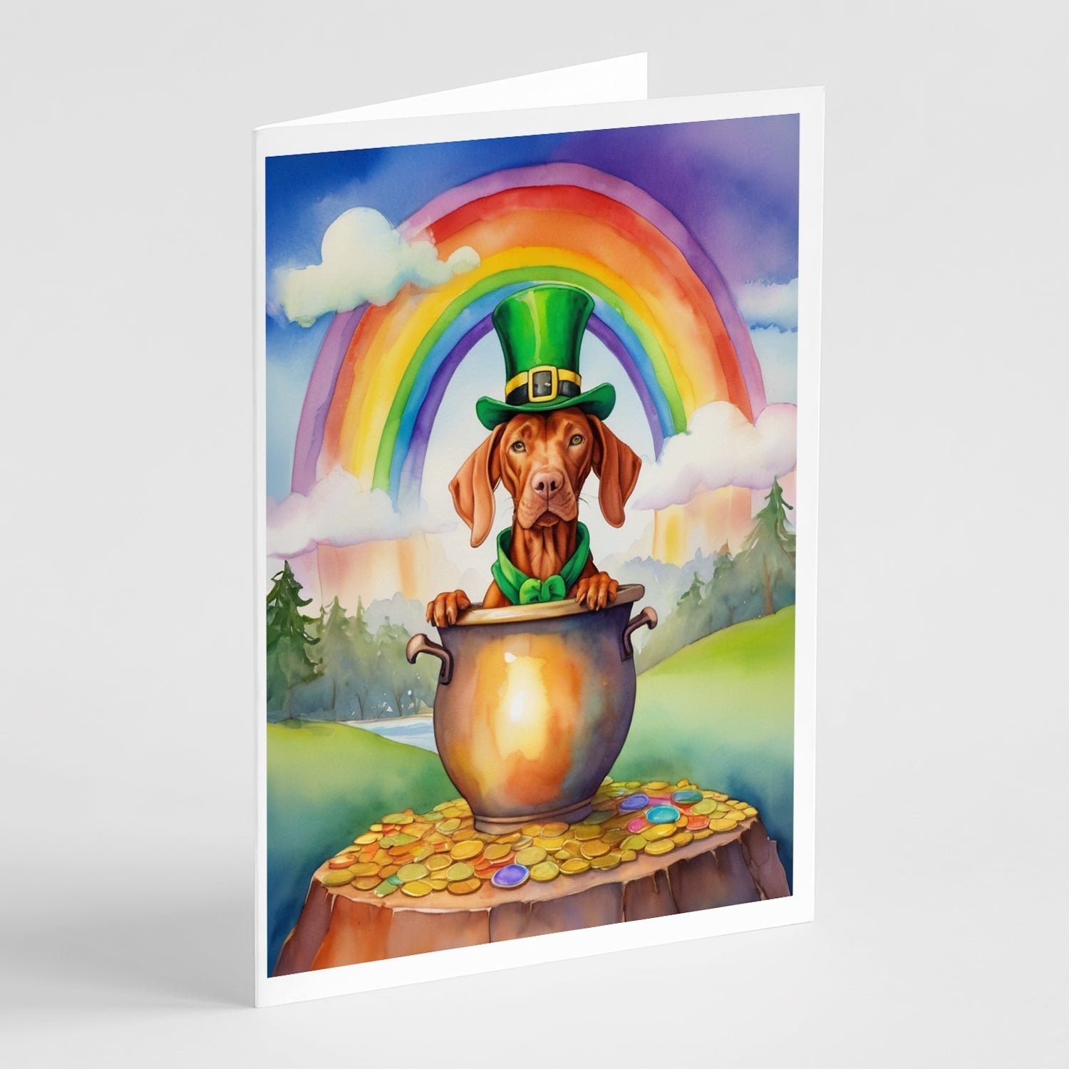 Vizsla St Patrick's Day Greeting Cards Pack of 8 Blank Cards with Envelopes Whimsical A7 Size 5x7