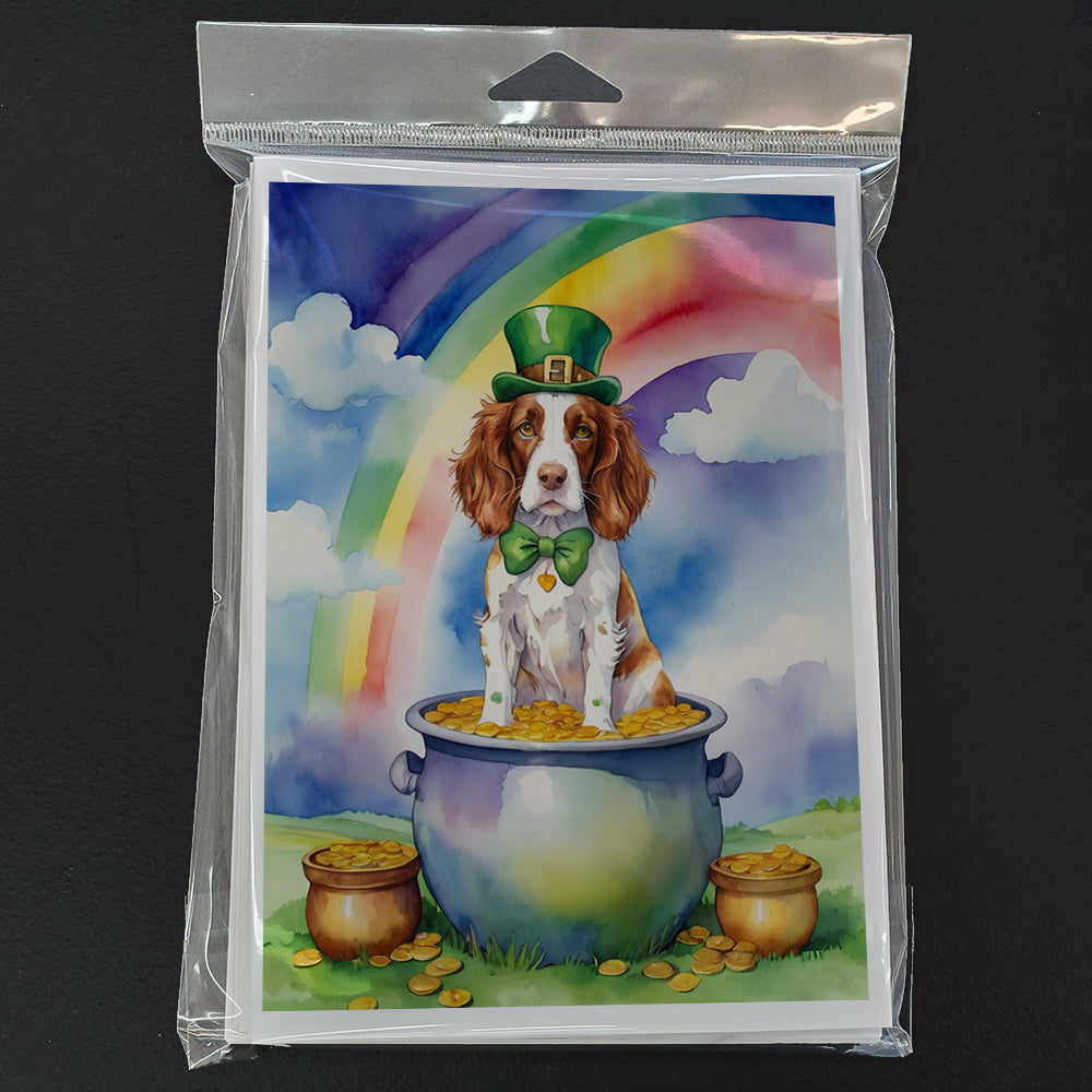 Welsh Springer Spaniel St Patrick's Day Greeting Cards Pack of 8 Blank Cards with Envelopes Whimsical A7 Size 5x7