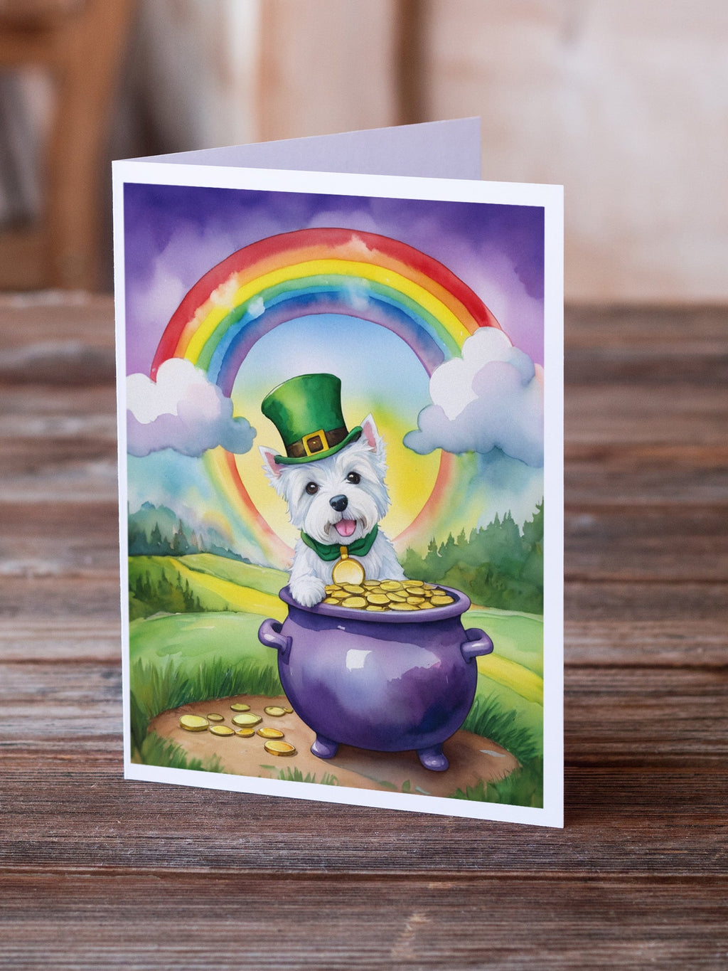 Westie St Patrick's Day Greeting Cards Pack of 8 Blank Cards with Envelopes Whimsical A7 Size 5x7
