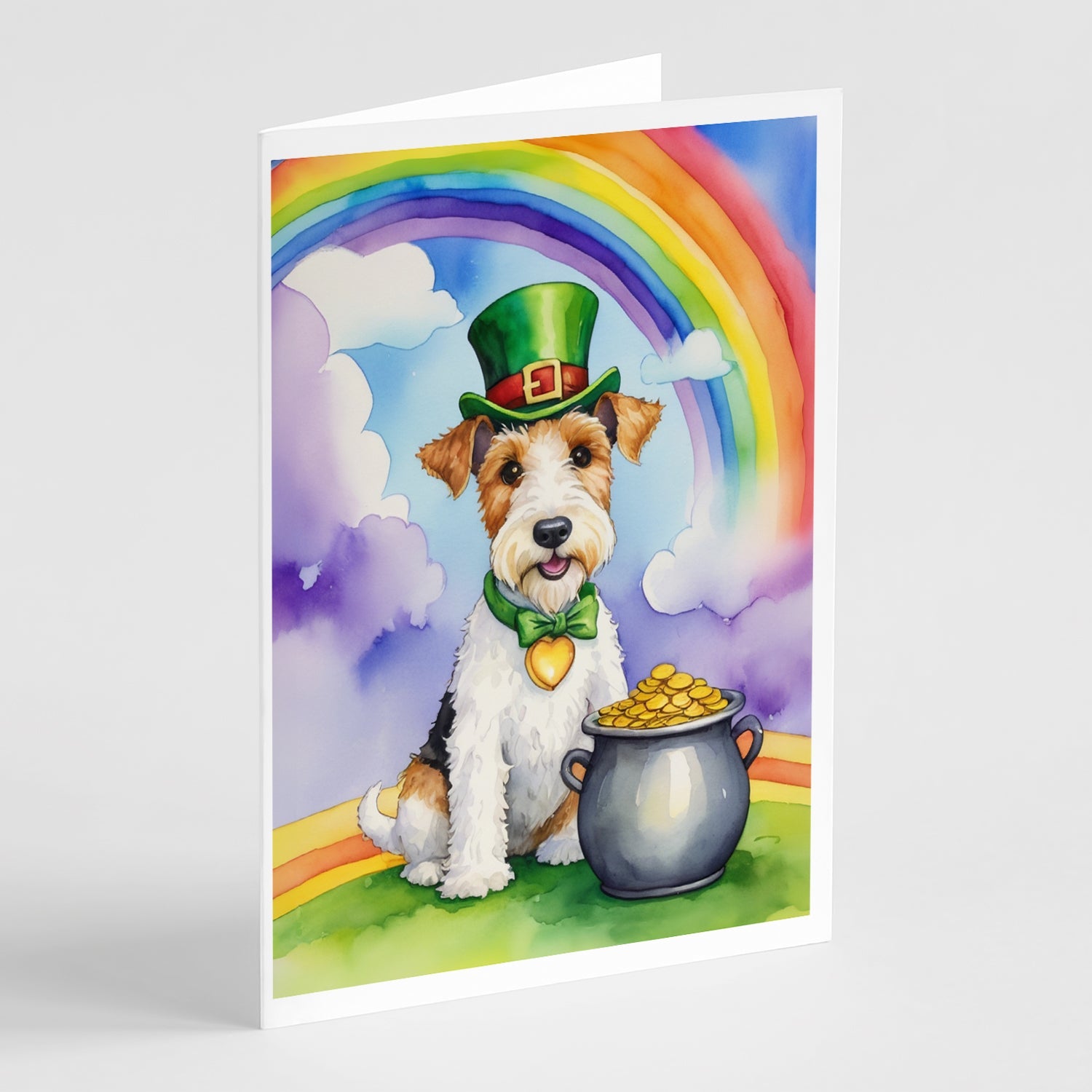 Fox Terrier St Patrick's Day Greeting Cards Pack of 8 Blank Cards with Envelopes Whimsical A7 Size 5x7