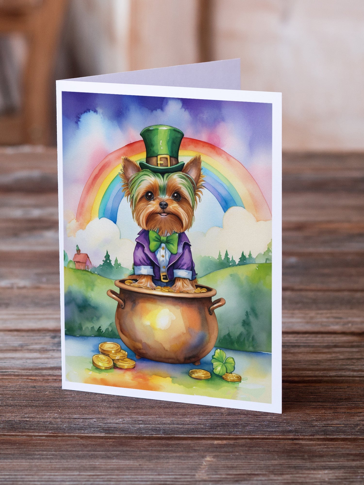 Yorkshire Terrier St Patrick's Day Greeting Cards Pack of 8 Blank Cards with Envelopes Whimsical A7 Size 5x7