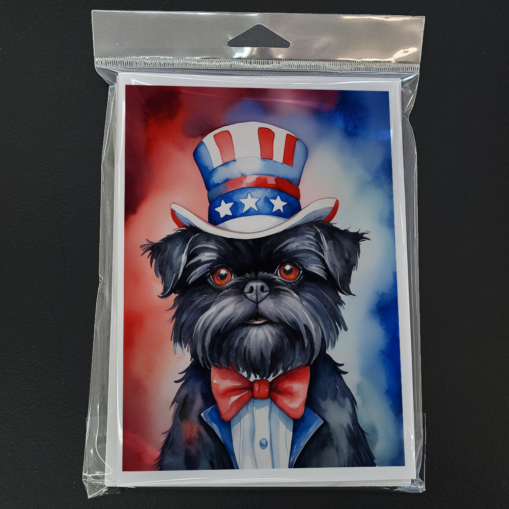 Affenpinscher Patriotic American Greeting Cards Pack of 8 Blank Cards with Envelopes Whimsical A7 Size 5x7