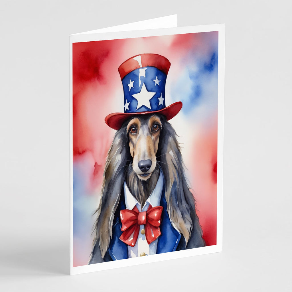 Afghan Hound Patriotic American Greeting Cards Pack of 8 Blank Cards with Envelopes Whimsical A7 Size 5x7