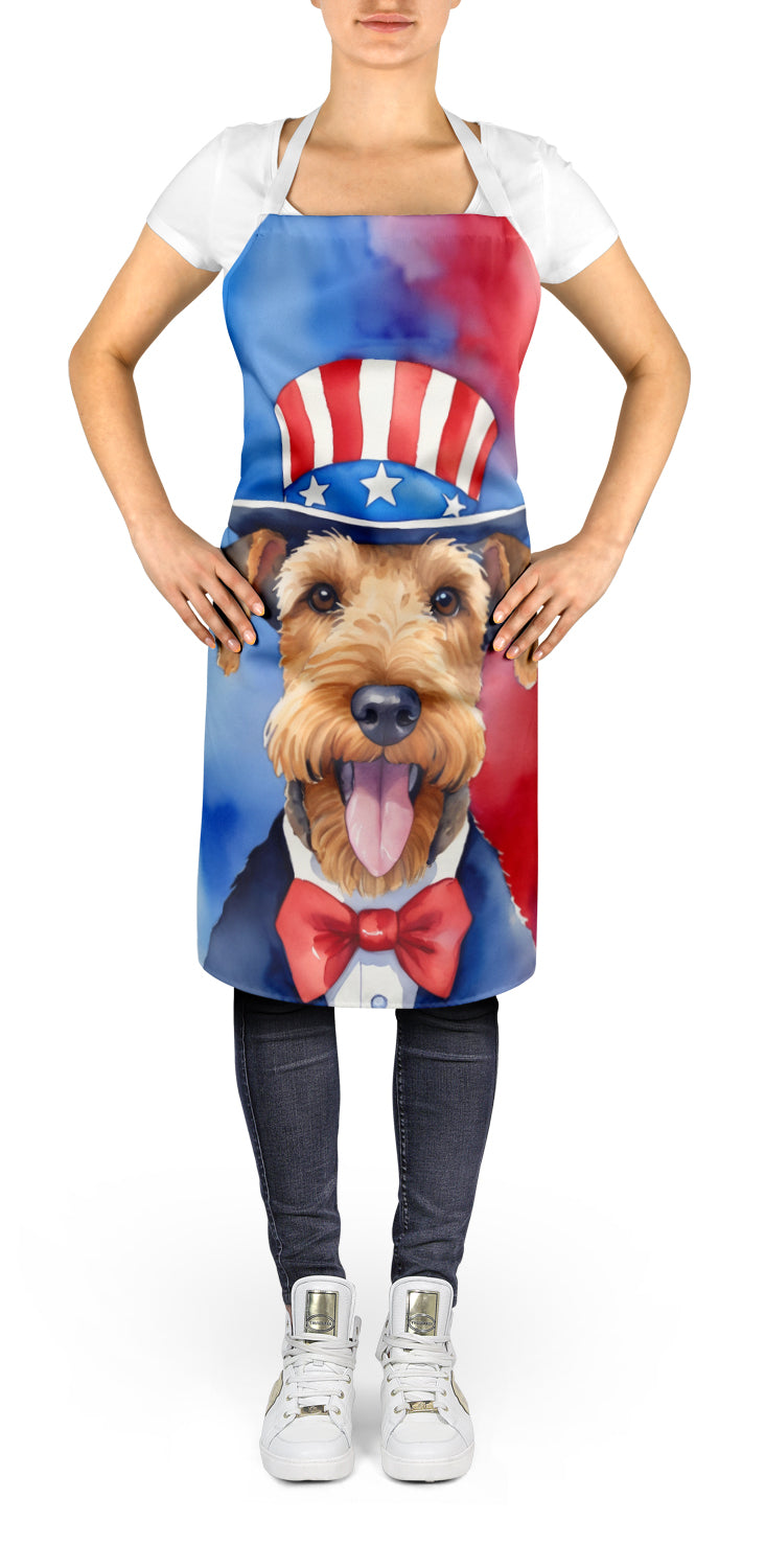 Airedale Terrier Patriotic American Apron Cooking Kitchen Server Baking Crafts Gardening for Adult Women Men, Unisex, Large, Multicolor