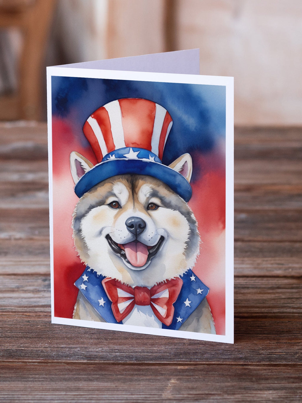 Akita Patriotic American Greeting Cards Pack of 8 Blank Cards with Envelopes Whimsical A7 Size 5x7
