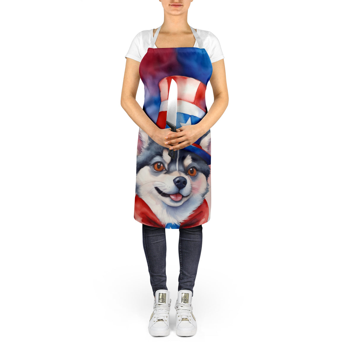 Alaskan Klee Kai Patriotic American Apron Cooking Kitchen Server Baking Crafts Gardening for Adult Women Men, Unisex, Large, Multicolor