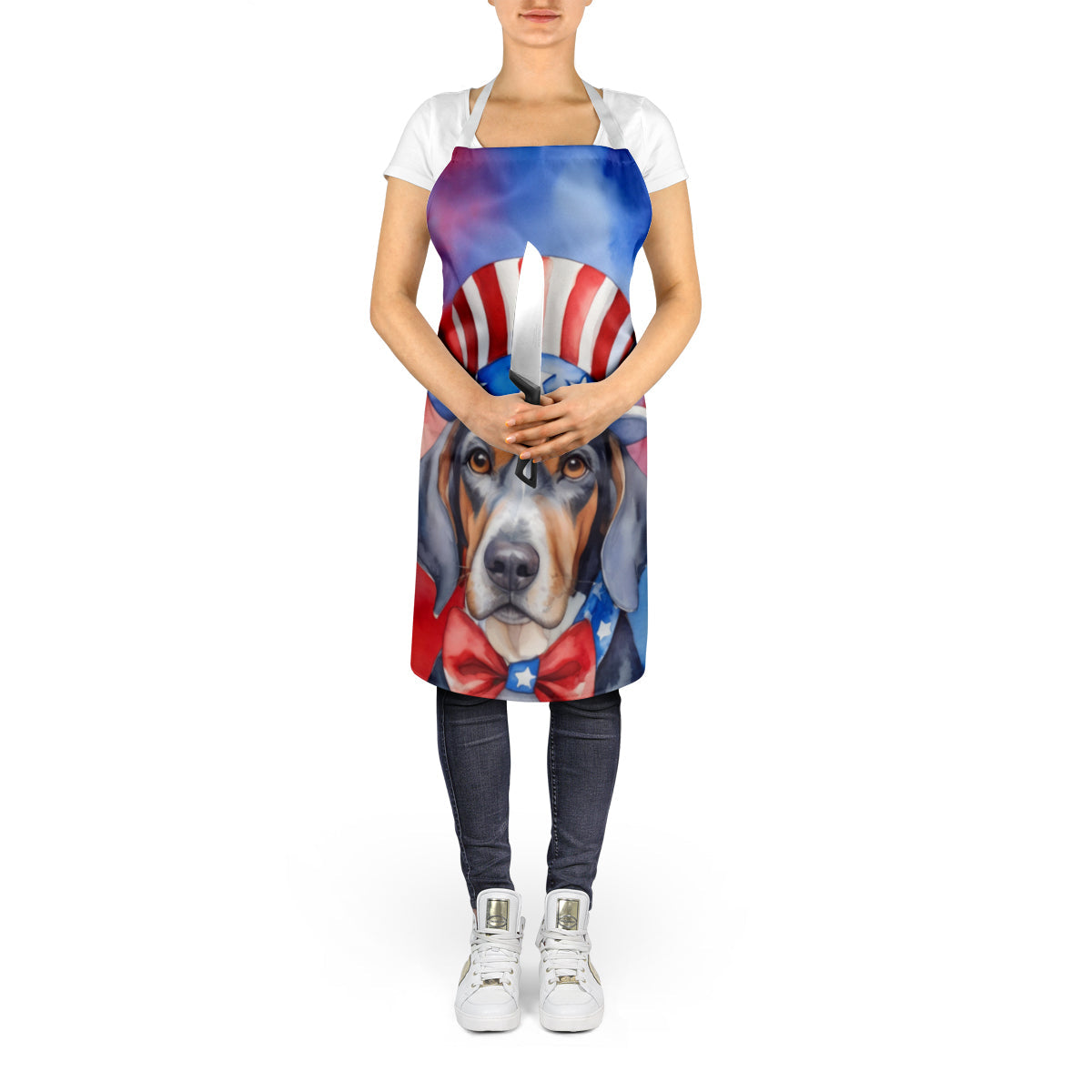 American English Coonhound Patriotic American Apron Cooking Kitchen Server Baking Crafts Gardening for Adult Women Men, Unisex, Large, Multicolor