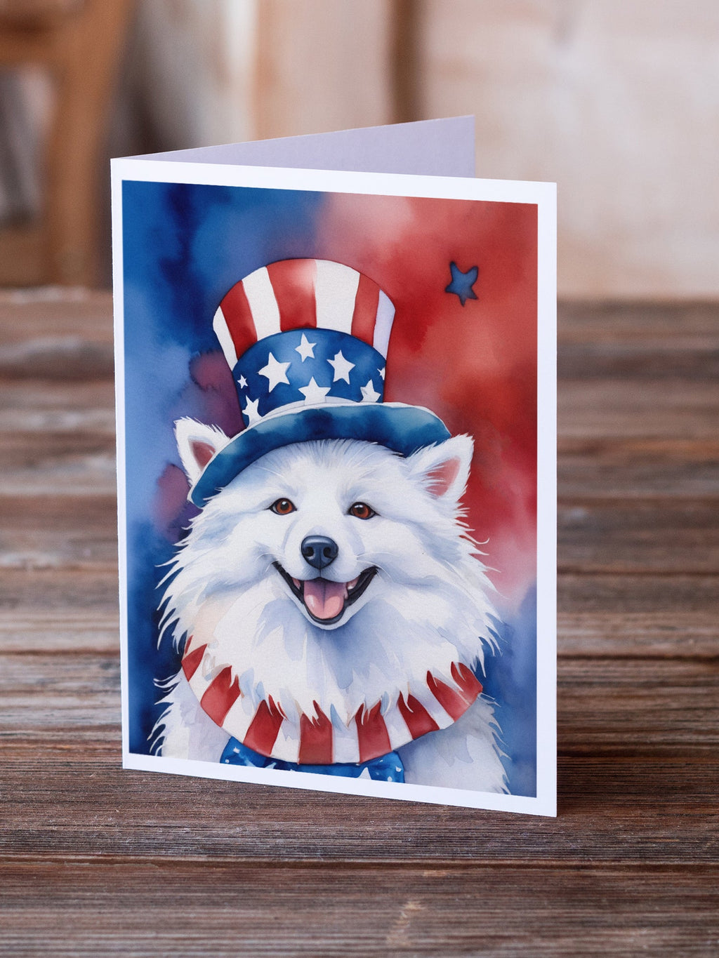 American Eskimo Patriotic American Greeting Cards Pack of 8 Blank Cards with Envelopes Whimsical A7 Size 5x7