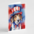 American Foxhound Patriotic American Greeting Cards Pack of 8 Blank Cards with Envelopes Whimsical A7 Size 5x7