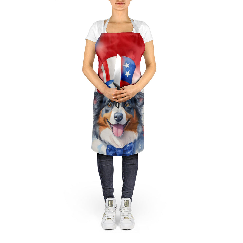 Australian Shepherd Patriotic American Apron Cooking Kitchen Server Baking Crafts Gardening for Adult Women Men, Unisex, Large, Multicolor