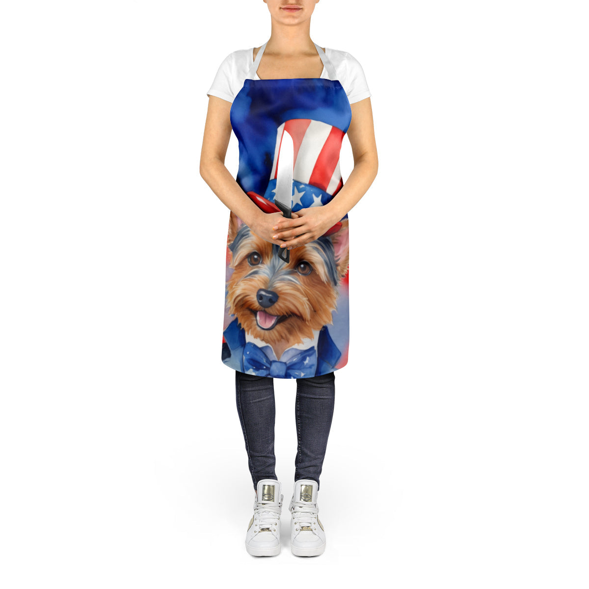 Australian Terrier Patriotic American Apron Cooking Kitchen Server Baking Crafts Gardening for Adult Women Men, Unisex, Large, Multicolor