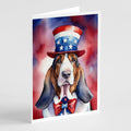 Basset Hound Patriotic American Greeting Cards Pack of 8 Blank Cards with Envelopes Whimsical A7 Size 5x7