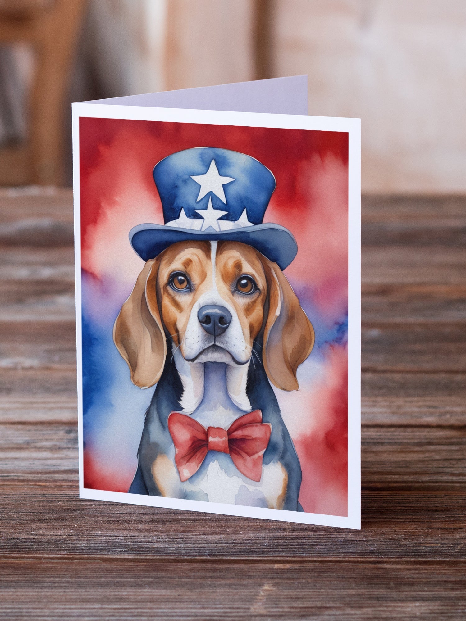 Beagle Patriotic American Greeting Cards Pack of 8 Blank Cards with Envelopes Whimsical A7 Size 5x7
