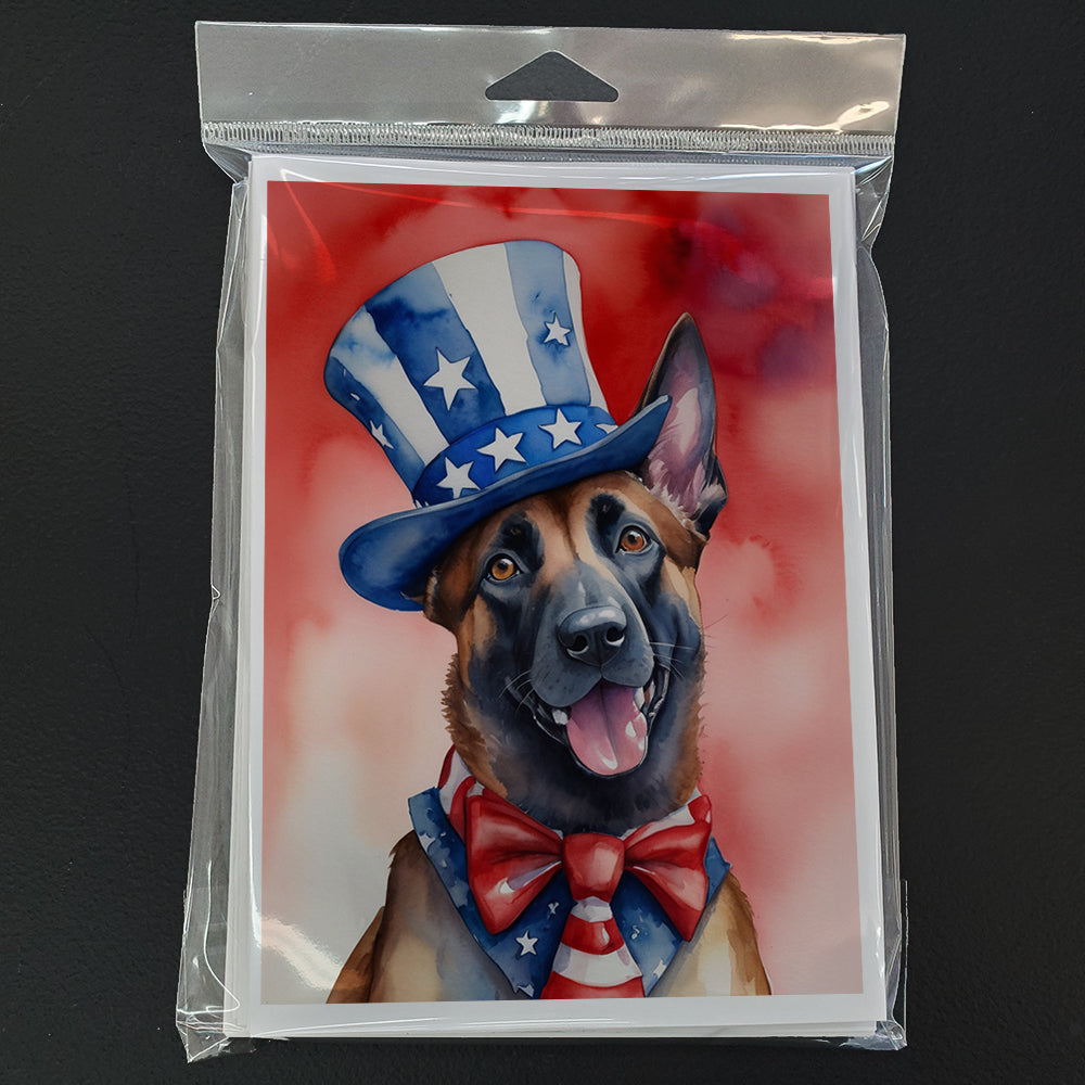 Belgian Malinois Patriotic American Greeting Cards Pack of 8 Blank Cards with Envelopes Whimsical A7 Size 5x7