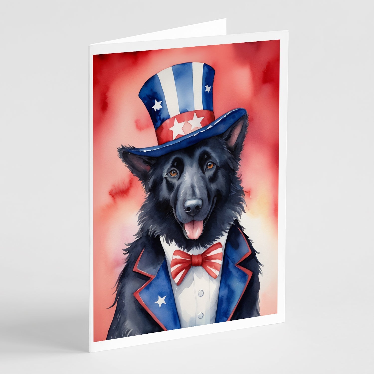 Belgian Sheepdog Patriotic American Greeting Cards Pack of 8 Blank Cards with Envelopes Whimsical A7 Size 5x7