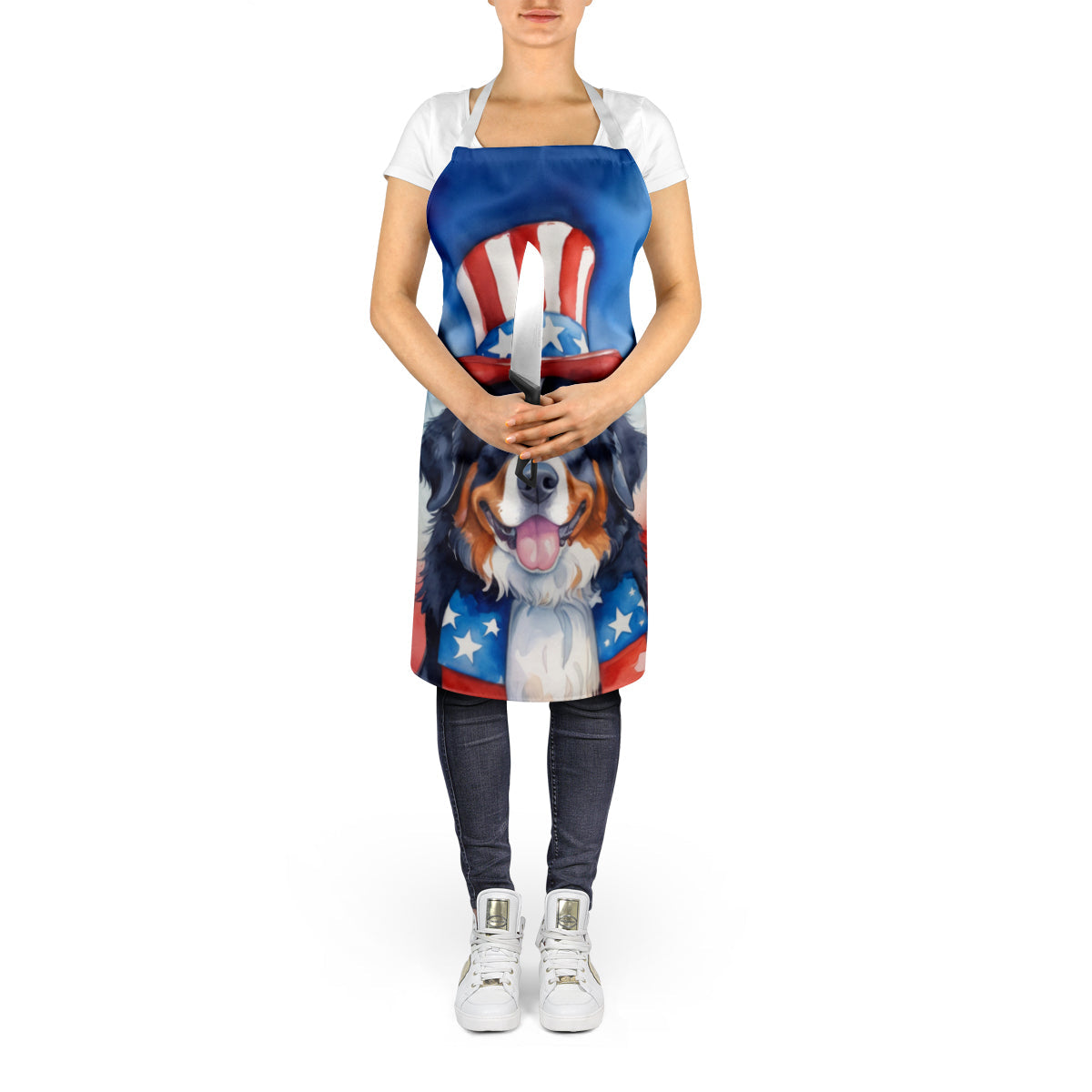 Bernese Mountain Dog Patriotic American Apron Cooking Kitchen Server Baking Crafts Gardening for Adult Women Men, Unisex, Large, Multicolor