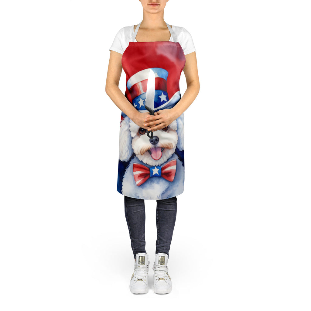 Bichon Frise Patriotic American Apron Cooking Kitchen Server Baking Crafts Gardening for Adult Women Men, Unisex, Large, Multicolor