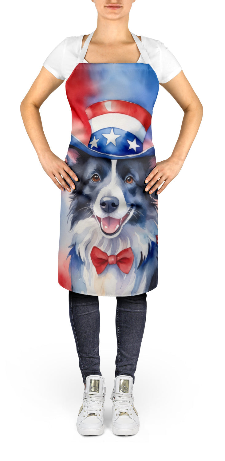Border Collie Patriotic American Apron Cooking Kitchen Server Baking Crafts Gardening for Adult Women Men, Unisex, Large, Multicolor