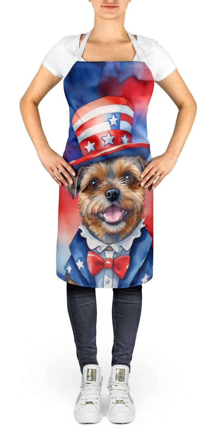 Border Terrier Patriotic American Apron Cooking Kitchen Server Baking Crafts Gardening for Adult Women Men, Unisex, Large, Multicolor