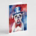 White Boxer Patriotic American Greeting Cards Pack of 8 Blank Cards with Envelopes Whimsical A7 Size 5x7