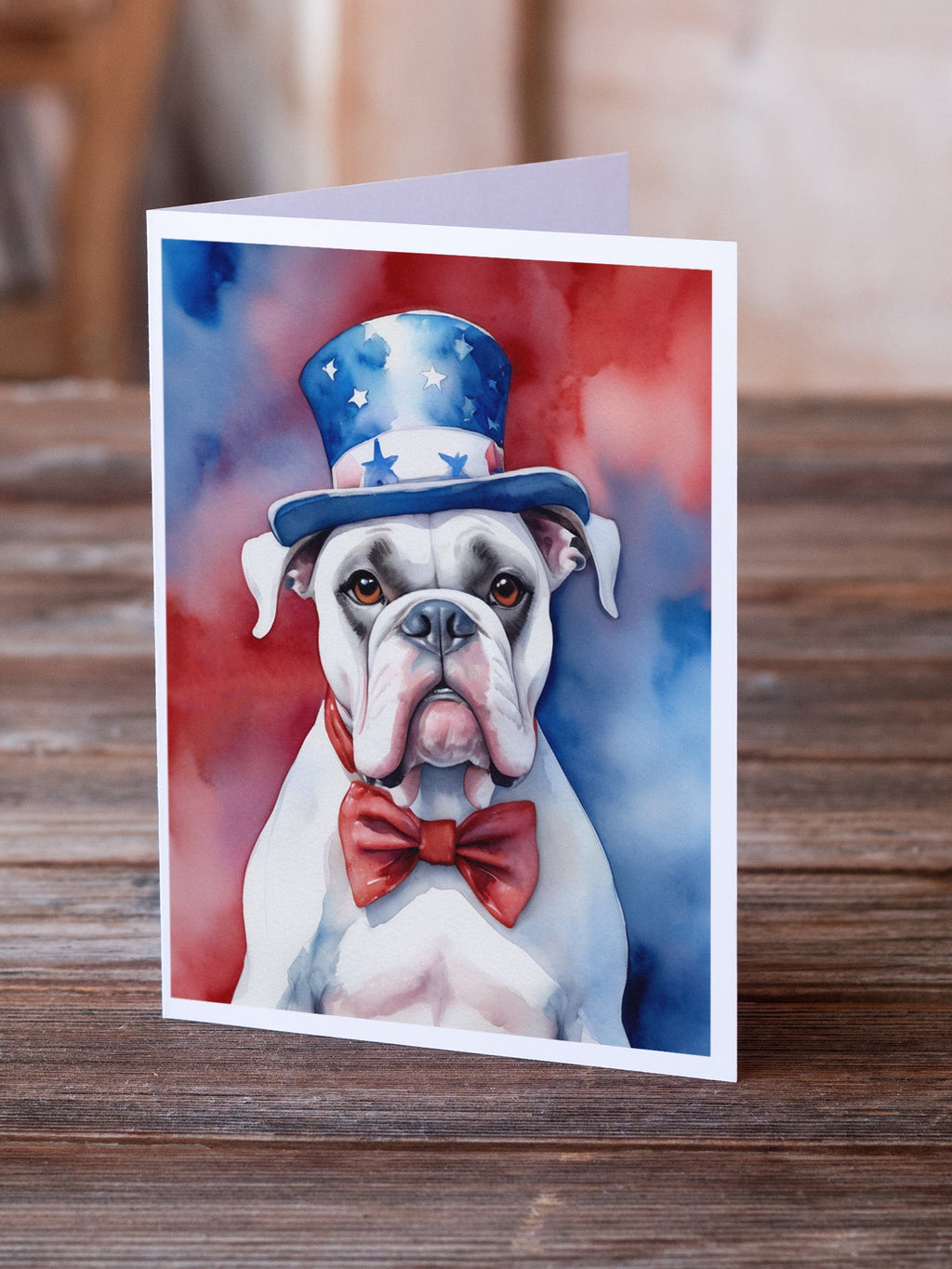 White Boxer Patriotic American Greeting Cards Pack of 8 Blank Cards with Envelopes Whimsical A7 Size 5x7