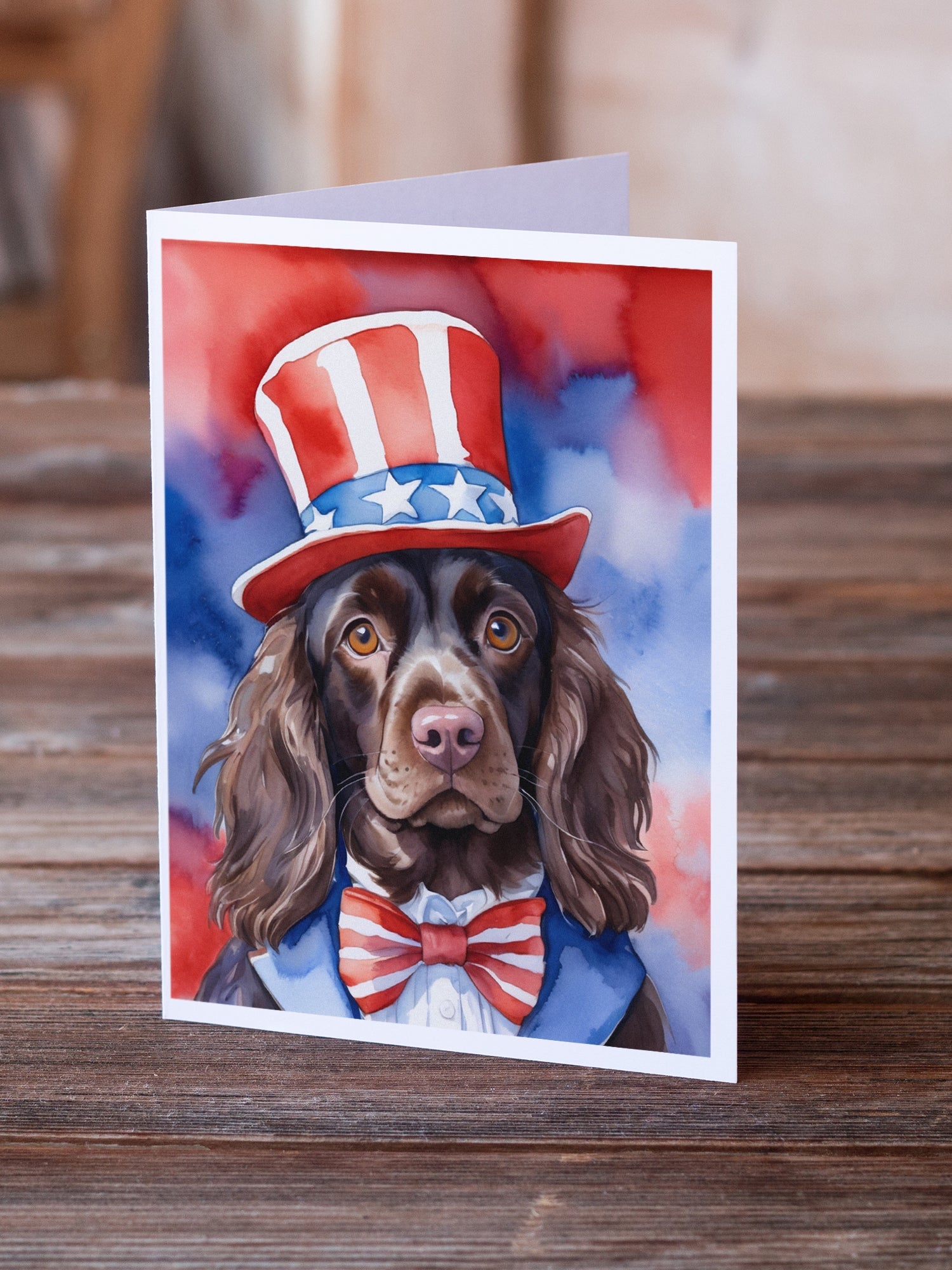 Boykin Spaniel Patriotic American Greeting Cards Pack of 8 Blank Cards with Envelopes Whimsical A7 Size 5x7