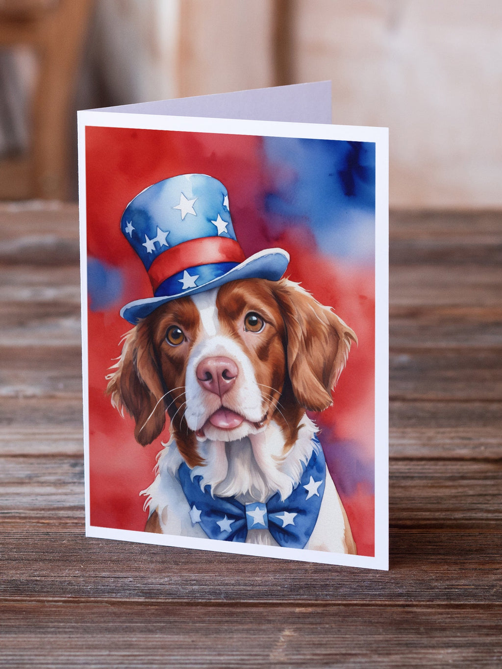 Brittany Spaniel Patriotic American Greeting Cards Pack of 8 Blank Cards with Envelopes Whimsical A7 Size 5x7