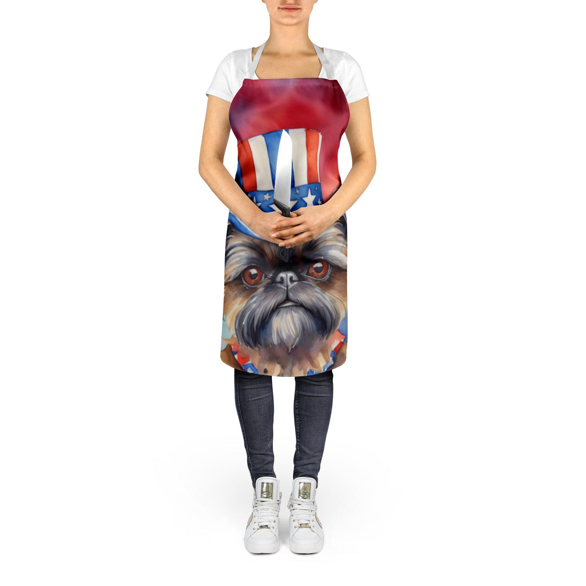 Brussels Griffon Patriotic American Apron Cooking Kitchen Server Baking Crafts Gardening for Adult Women Men, Unisex, Large, Multicolor
