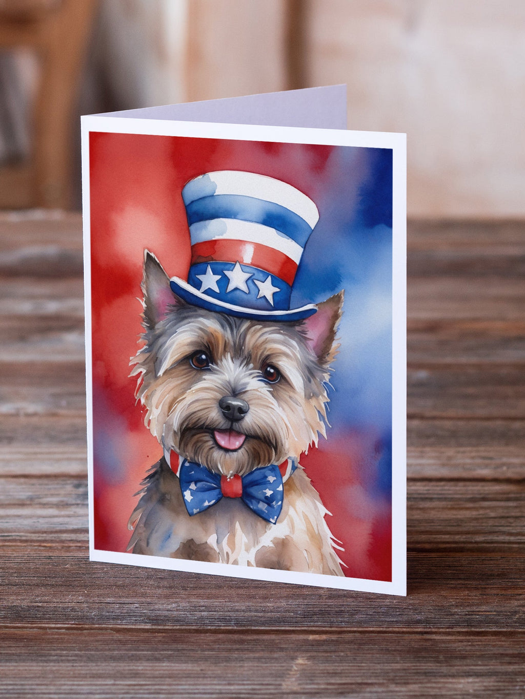 Cairn Terrier Patriotic American Greeting Cards Pack of 8 Blank Cards with Envelopes Whimsical A7 Size 5x7