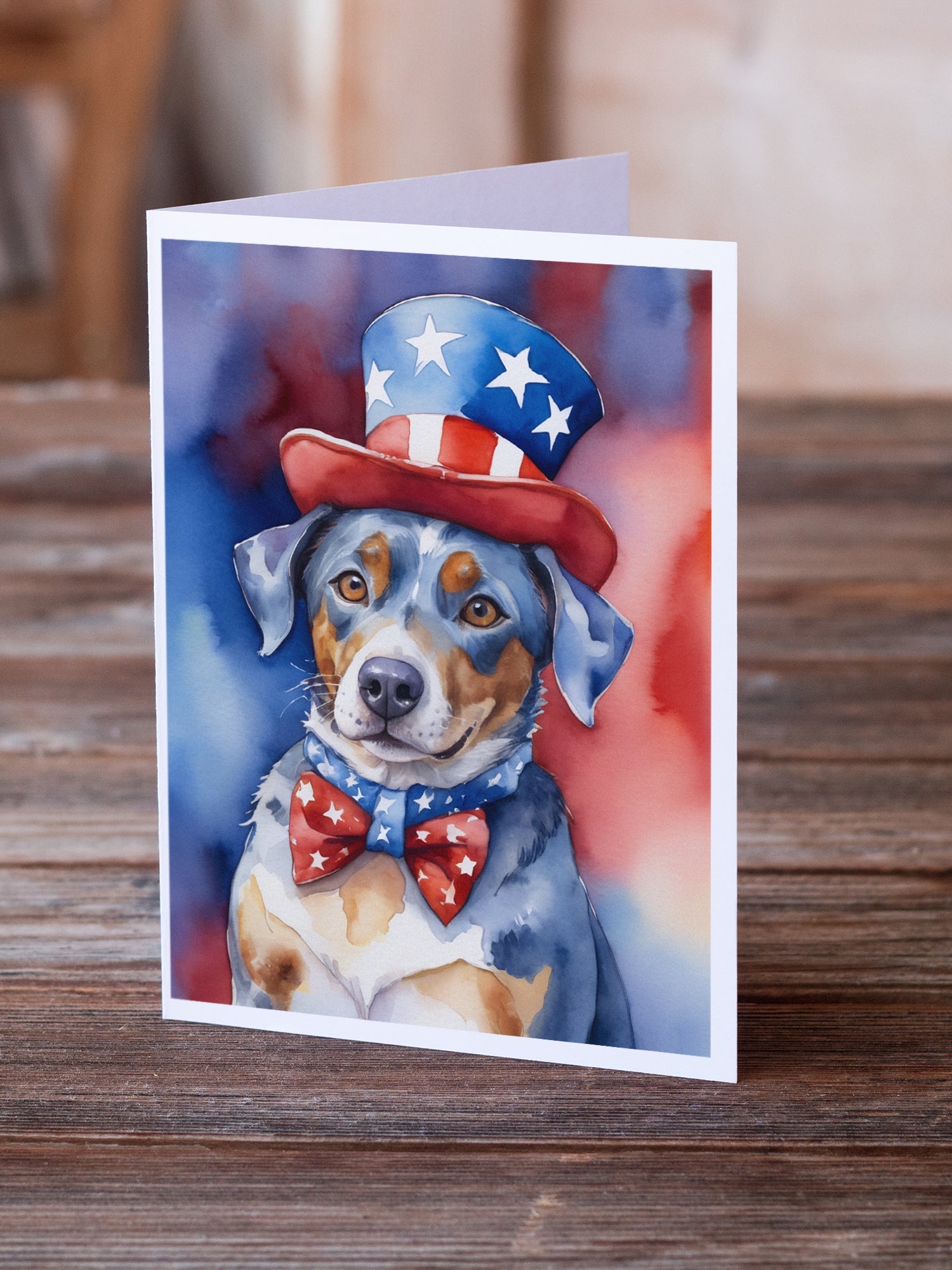 Catahoula Patriotic American Greeting Cards Pack of 8 Blank Cards with Envelopes Whimsical A7 Size 5x7