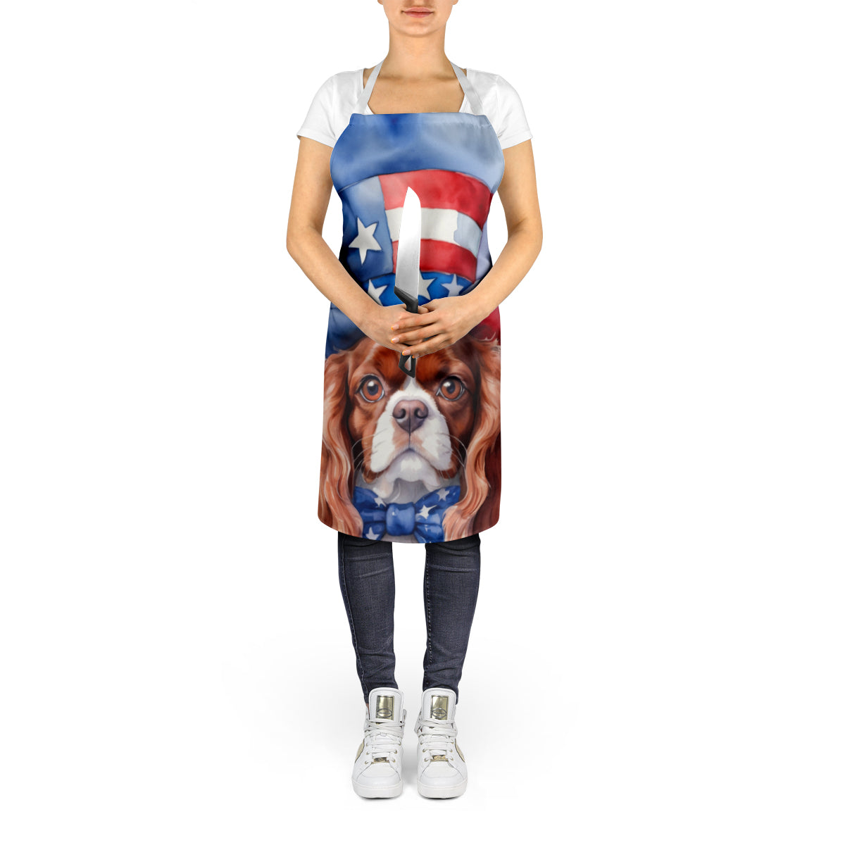 Cavalier Spaniel Patriotic American Apron Cooking Kitchen Server Baking Crafts Gardening for Adult Women Men, Unisex, Large, Multicolor