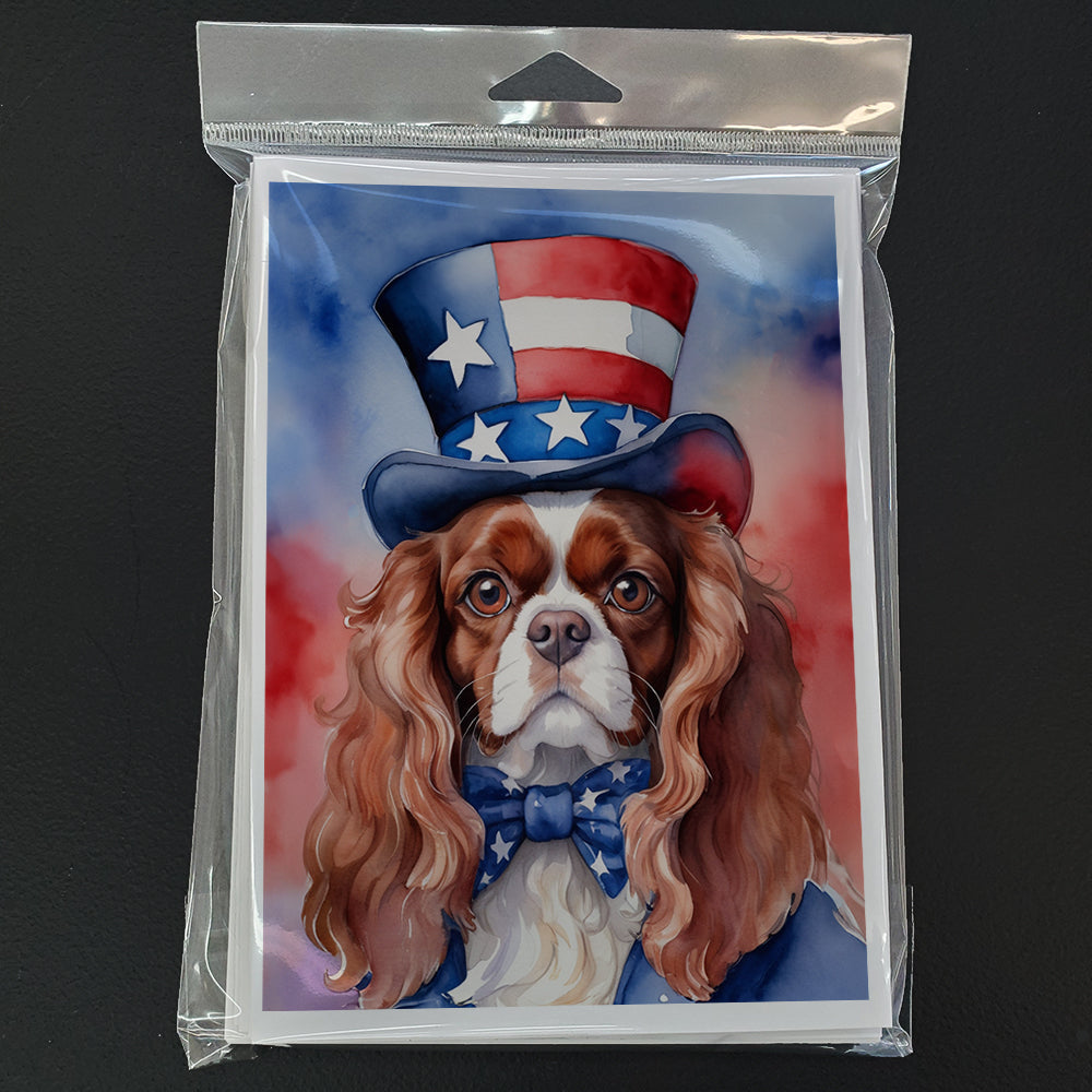 Cavalier Spaniel Patriotic American Greeting Cards Pack of 8 Blank Cards with Envelopes Whimsical A7 Size 5x7