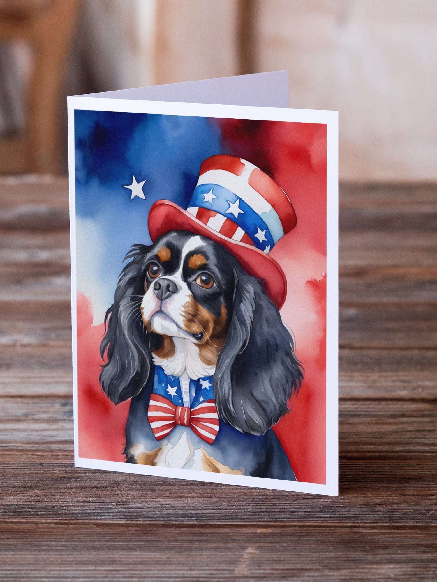 Cavalier Spaniel Patriotic American Greeting Cards Pack of 8 Blank Cards with Envelopes Whimsical A7 Size 5x7