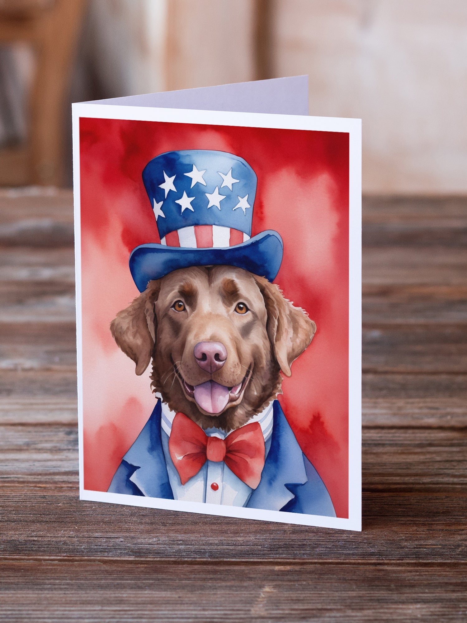 Chesapeake Bay Retriever Patriotic American Greeting Cards Pack of 8 Blank Cards with Envelopes Whimsical A7 Size 5x7