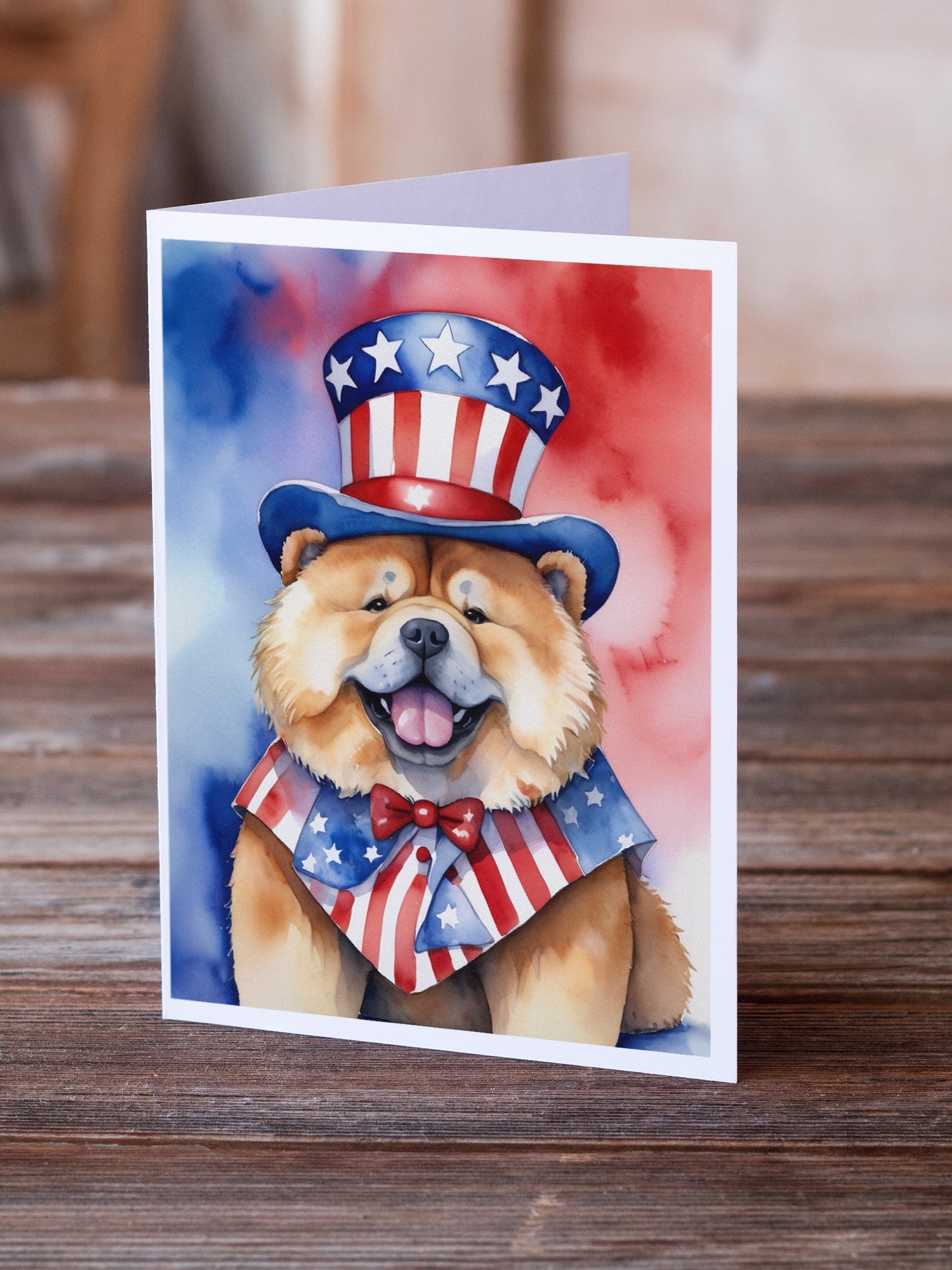 Chow Chow Patriotic American Greeting Cards Pack of 8 Blank Cards with Envelopes Whimsical A7 Size 5x7
