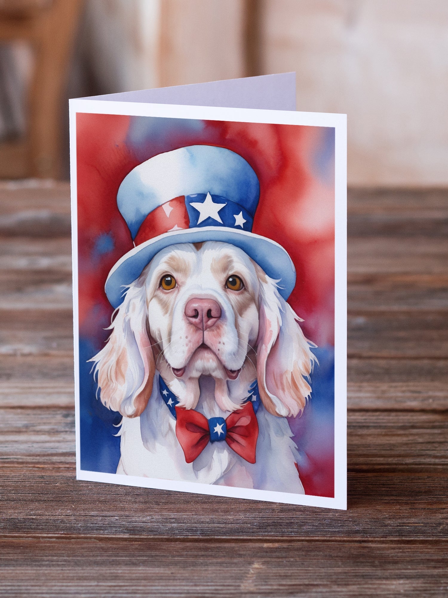 Clumber Spaniel Patriotic American Greeting Cards Pack of 8 Blank Cards with Envelopes Whimsical A7 Size 5x7